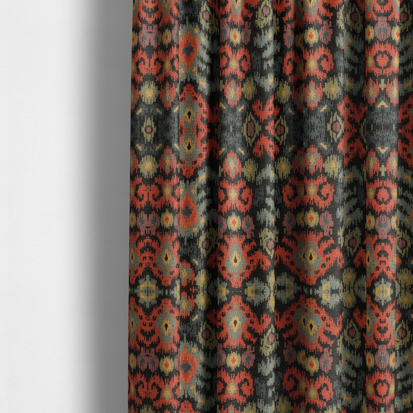 Lombok Collection Of Damask Ikat Pattern Heavyweight Chenille Black Colour Upholstery Fabric CTR-364 - Made To Measure Curtains