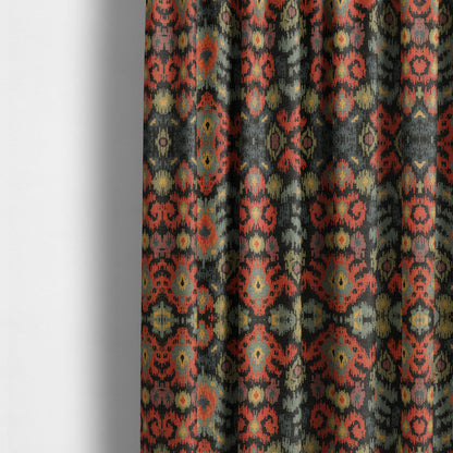 Lombok Collection Of Damask Ikat Pattern Heavyweight Chenille Black Colour Upholstery Fabric CTR-364 - Made To Measure Curtains