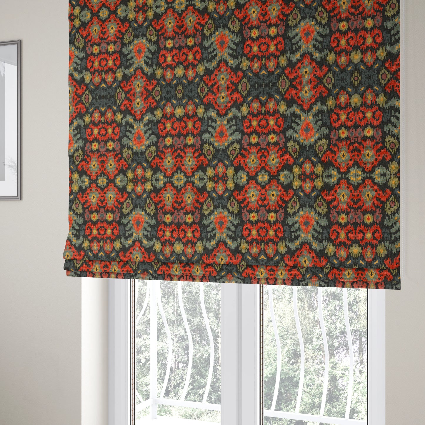 Lombok Collection Of Damask Ikat Pattern Heavyweight Chenille Black Colour Upholstery Fabric CTR-364 - Roman Blinds