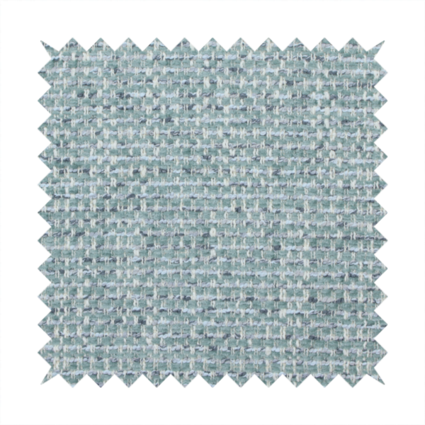 The material features a dense, multi-toned weave with a soft duck egg blue and sage green base, intricately interlaced with horizontal flecks of cream and muted slate grey threads throughout.