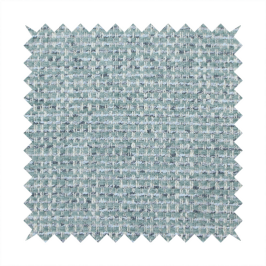 The material features a dense, multi-toned weave with a soft duck egg blue and sage green base, intricately interlaced with horizontal flecks of cream and muted slate grey threads throughout.