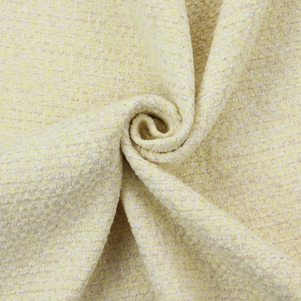 The material features a dense, light-toned weave with a pale cream base, subtly interlaced with horizontal flecks of soft pastel yellow and light beige threads throughout.