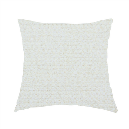 The fabric used to create this handmade cushion is a material features a dense, minimalist weave in a uniform bright cream or off-white colour, highlighting the subtle horizontal texture of the interlaced threads.