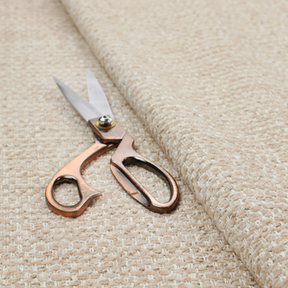 The material features a dense, multi-toned neutral weave with a warm beige and oatmeal base, intricately interlaced with horizontal flecks of crisp white threads throughout.