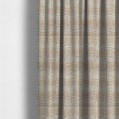 The fabric used to create these made-to-measure curtains is a material features a dense, multi-toned neutral weave with a warm beige and oatmeal base, intricately interlaced with horizontal flecks of crisp white threads throughout.
