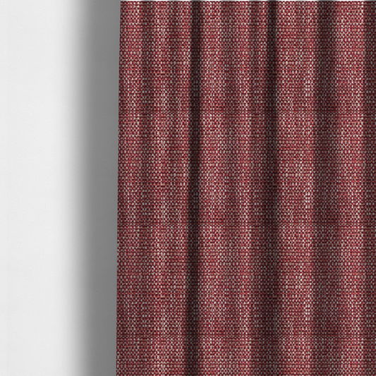 The fabric used to create these made-to-measure curtains is a material features a dense, multi-toned weave with a deep burgundy and rich red base, intricately interlaced with prominent horizontal flecks of crisp white and soft brown threads throughout.