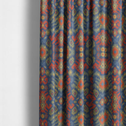 Lombok Collection Of Damask Ikat Pattern Heavyweight Chenille Blue Colour Upholstery Fabric CTR-365 - Made To Measure Curtains