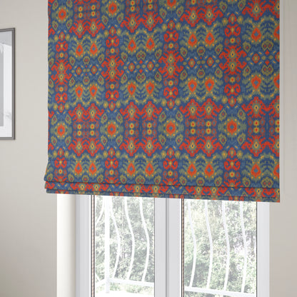 Lombok Collection Of Damask Ikat Pattern Heavyweight Chenille Blue Colour Upholstery Fabric CTR-365 - Roman Blinds