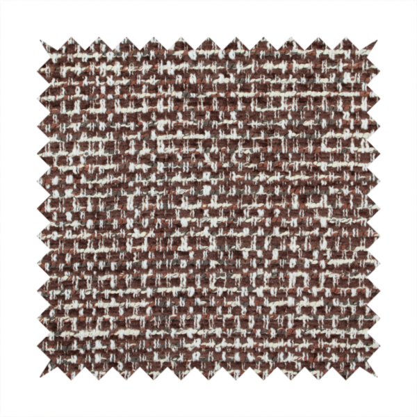 The material features a dense, multi-toned weave with a deep chocolate brown base, intricately interlaced with prominent horizontal flecks of crisp white and dark charcoal grey threads throughout.