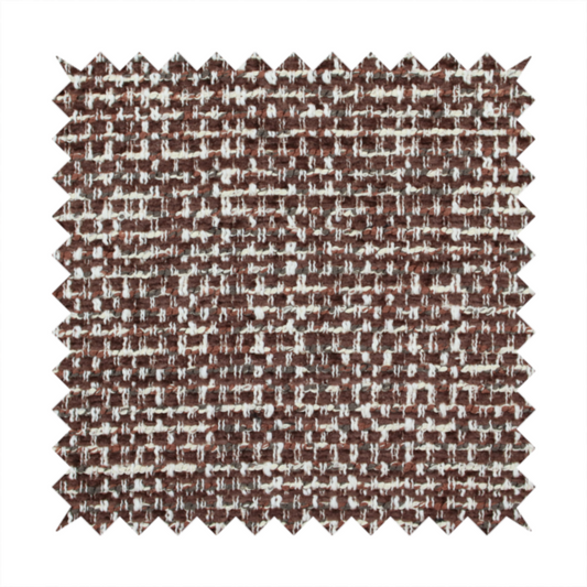 The material features a dense, multi-toned weave with a deep chocolate brown base, intricately interlaced with prominent horizontal flecks of crisp white and dark charcoal grey threads throughout.