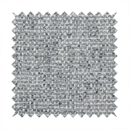 The material features a dense, multi-toned weave with a mid-grey base, intricately interlaced with horizontal flecks of crisp white and dark charcoal grey threads throughout.