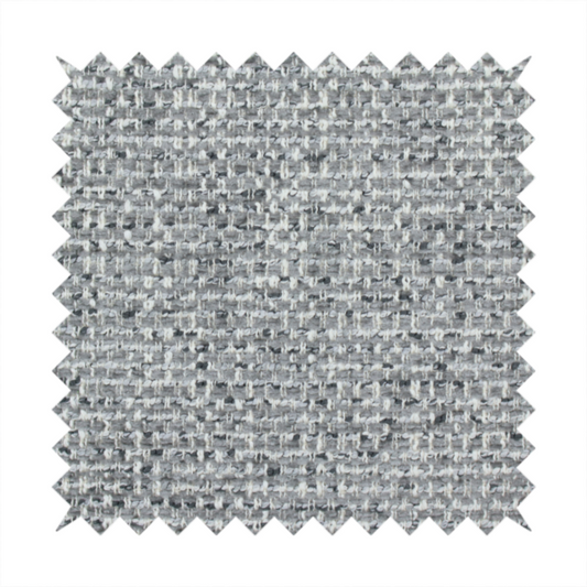 The material features a dense, multi-toned weave with a mid-grey base, intricately interlaced with horizontal flecks of crisp white and dark charcoal grey threads throughout.