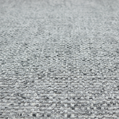The material features a dense, multi-toned weave with a mid-grey base, intricately interlaced with horizontal flecks of crisp white and dark charcoal grey threads throughout.
