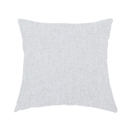 The fabric used to create this handmade cushion is a light grey or off-white woven fabric with a fine, textured basket weave pattern.