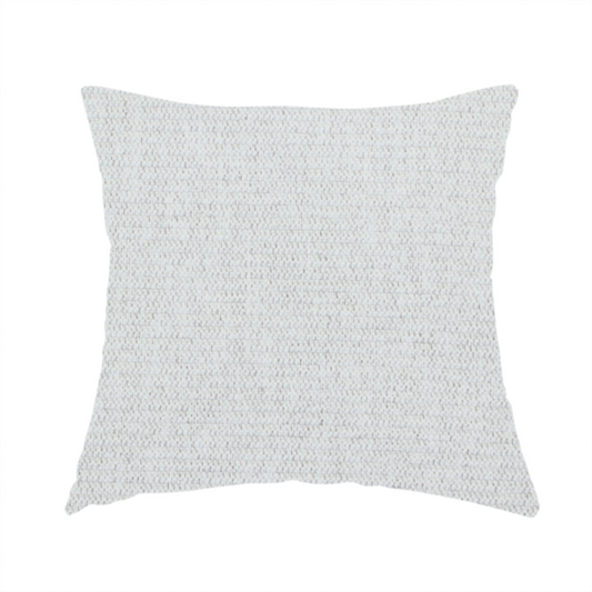 The fabric used to create this handmade cushion is a lightly textured upholstery fabric in a pale cream or light grey. The material features a fine, tight weave with faint horizontal striations and a matte finish.