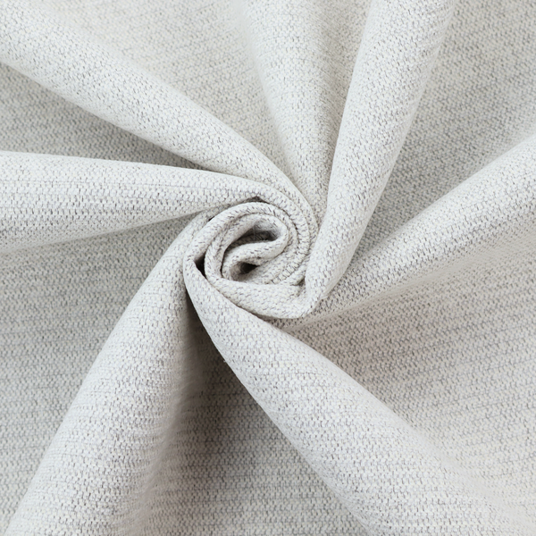 A lightly textured upholstery fabric in a pale cream or light grey. The material features a fine, tight weave with faint horizontal striations and a matte finish.