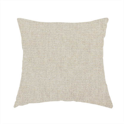 The fabric used to create this handmade cushion is a beige or oatmeal woven fabric with a fine, textured basket weave pattern.