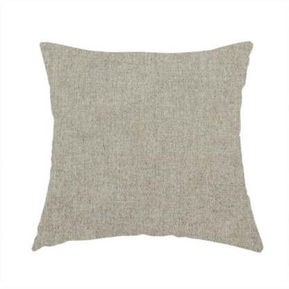 The fabric used to create this handmade cushion is a taupe or dark beige woven fabric with a fine, heathered texture.