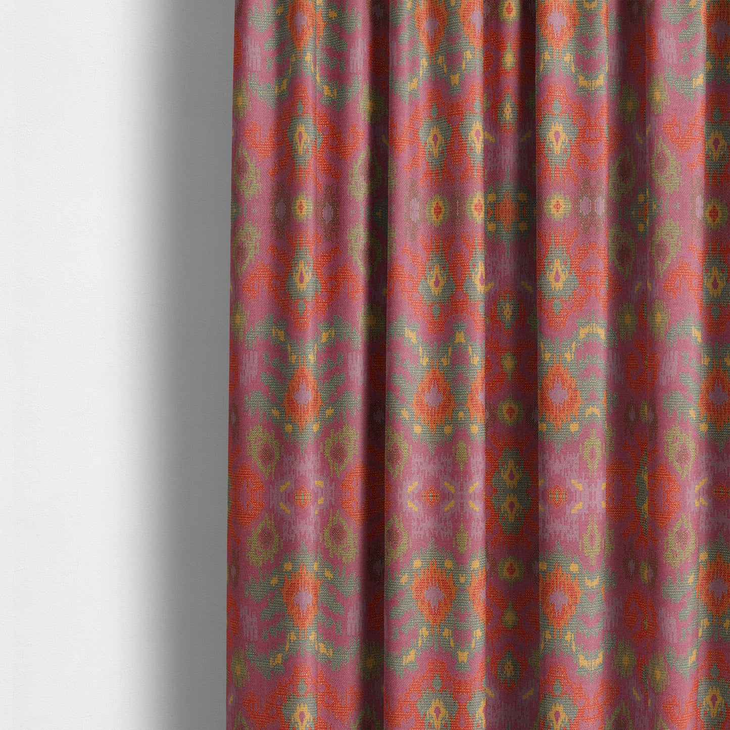 Lombok Collection Of Damask Ikat Pattern Heavyweight Chenille Pink Colour Upholstery Fabric CTR-366 - Made To Measure Curtains