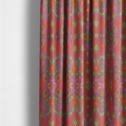 Lombok Collection Of Damask Ikat Pattern Heavyweight Chenille Pink Colour Upholstery Fabric CTR-366 - Made To Measure Curtains