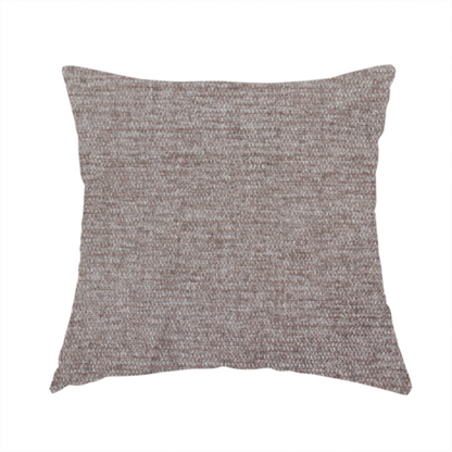 The fabric used to create this handmade cushion is a mocha brown or mink-coloured woven fabric with a fine, heathered texture.