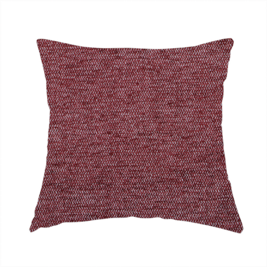 The fabric used to create this handmade cushion is a rich burgundy red woven fabric with a fine, heathered texture.