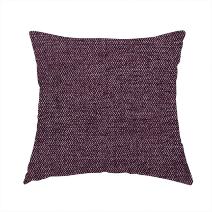 The fabric used to create this handmade cushion is a rich plum purple woven fabric with a fine, heathered texture.