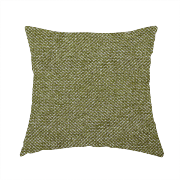 The fabric used to create this handmade cushion is a rich olive green woven fabric with a fine, heathered texture.