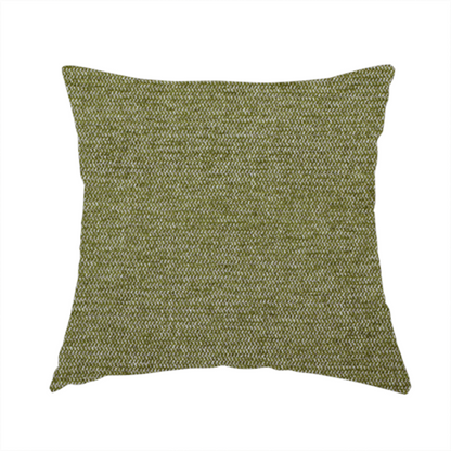 The fabric used to create this handmade cushion is a rich olive green woven fabric with a fine, heathered texture.