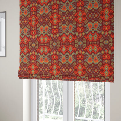 Lombok Collection Of Damask Ikat Pattern Heavyweight Chenille Burgundy Red Colour Upholstery Fabric CTR-367 - Roman Blinds