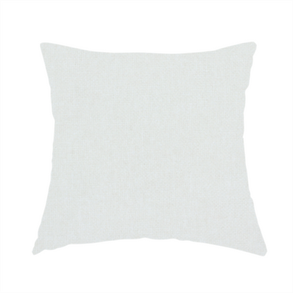 The fabric used to create this handmade cushion is a solid, off-white or light cream-coloured woven fabric. The weave appears consistent and fine, creating a subtle, clean aesthetic.