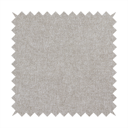 A woven upholstery fabric in a neutral, soft grey tone, featuring a consistent and textured surface pattern.
