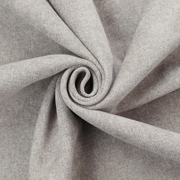 A woven upholstery fabric in a neutral, soft grey tone, featuring a consistent and textured surface pattern.