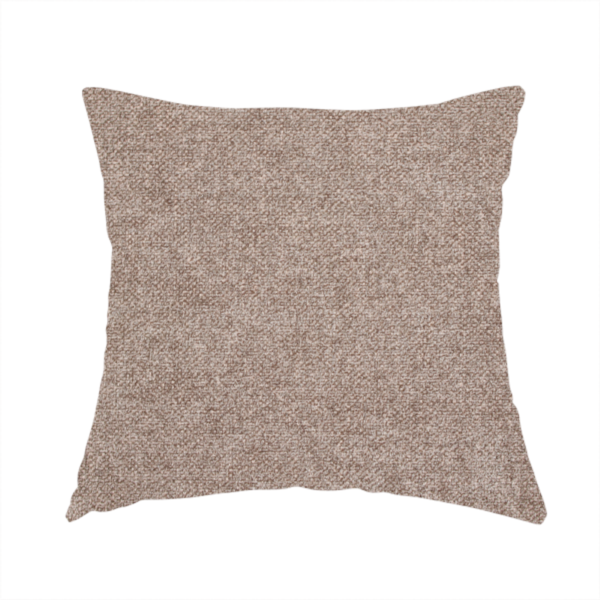The fabric used to create this handmade cushion is a fine, woven upholstery fabric in a rich, warm taupe or brown tone, featuring a consistent and textured surface pattern.