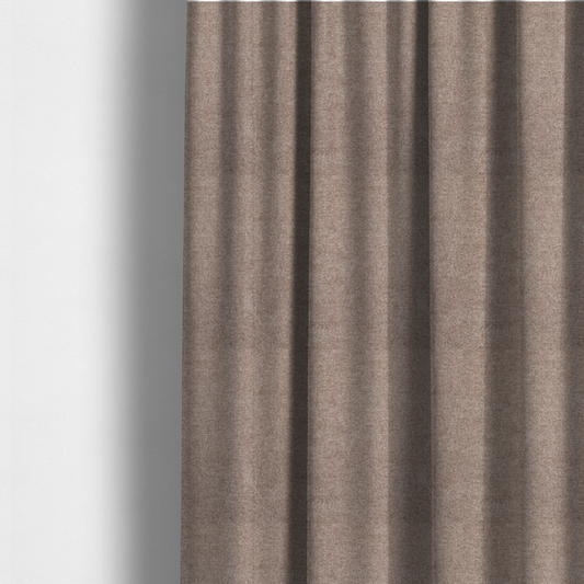 The fabric used to create these made-to-measure curtains is a fine, woven upholstery fabric in a rich, warm taupe or brown tone, featuring a consistent and textured surface pattern.
