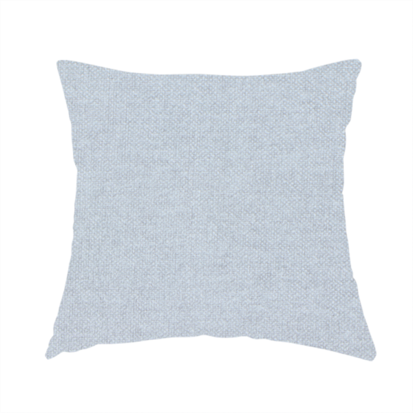 The fabric used to create this handmade cushion is a fine, woven upholstery fabric in a subtle, cool-toned pale grey or off-white, featuring a consistent and textured surface pattern.