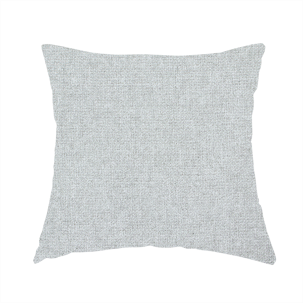 The fabric used to create this handmade cushion is a fine, woven upholstery fabric in a clean, neutral light grey or soft silver tone, featuring a consistent and textured surface pattern.