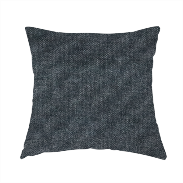 The fabric used to create this handmade cushion is a fine, woven upholstery fabric in a dark, sophisticated slate grey or near-black tone, featuring a consistent and textured surface pattern.