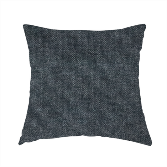 The fabric used to create this handmade cushion is a fine, woven upholstery fabric in a dark, sophisticated slate grey or near-black tone, featuring a consistent and textured surface pattern.