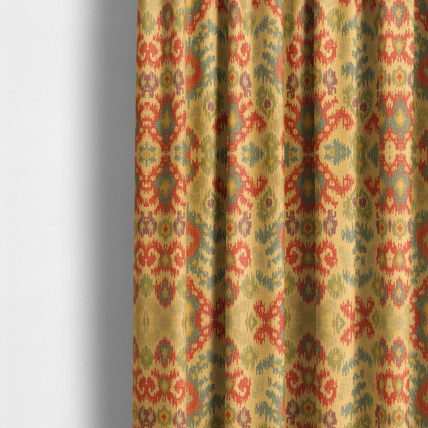 Lombok Collection Of Damask Ikat Pattern Heavyweight Chenille Burgundy Yellow Colour Upholstery Fabric CTR-370 - Made To Measure Curtains