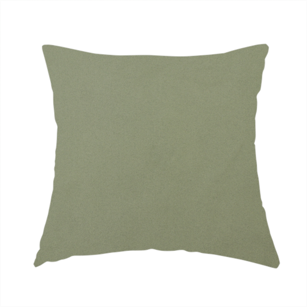 The fabric used to create this handmade cushion is a plain, solid olive green-coloured Hallstatt faux leather fabric texture with a smooth, fine finish.
