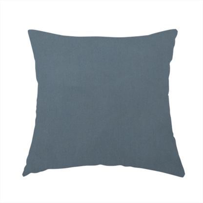 The fabric used to create this handmade cushion is a plain, solid dark blue-coloured Hallstatt faux leather fabric texture with a smooth, fine finish.