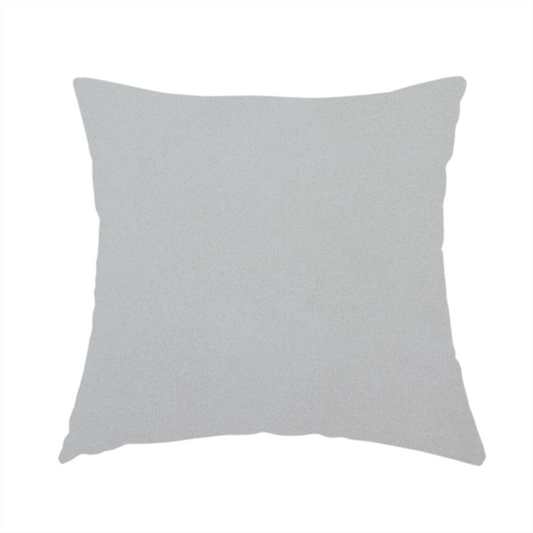 The fabric used to create this handmade cushion is a plain, solid light grey-coloured Hallstatt faux leather fabric texture with a smooth, fine finish.