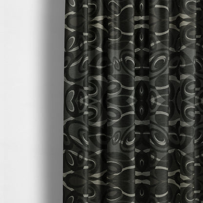 Japura Collection Of Shiny Swirl Pattern Weaves In Black Silver Chenille Colour Upholstery Fabric CTR-372 - Made To Measure Curtains