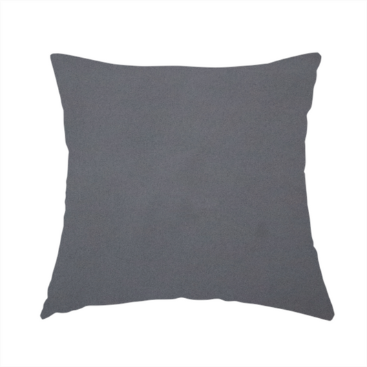 The fabric used to create this handmade cushion is a plain, solid charcoal grey-coloured Hallstatt faux leather fabric texture with a smooth, fine finish.