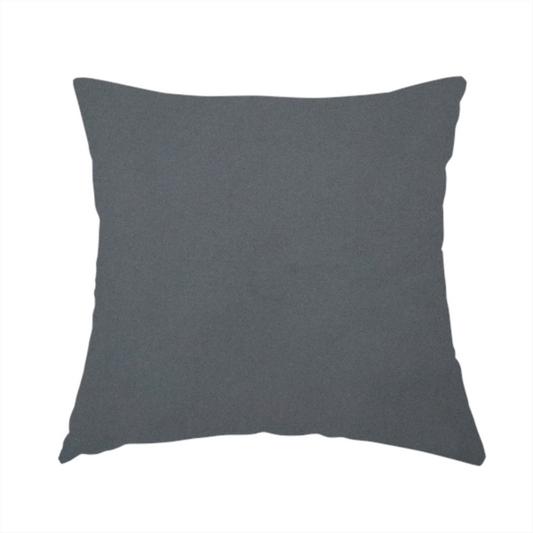 The fabric used to create this handmade cushion is a plain, solid dark charcoal grey-coloured Hallstatt faux leather fabric texture with a smooth, fine finish.