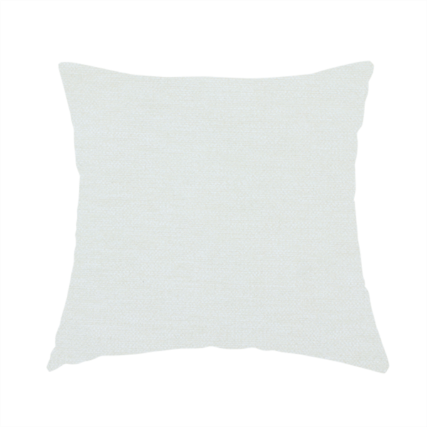 The fabric used to create this handmade cushion is a solid light off-white or cream-coloured woven textile with a fine, subtle textured weave.