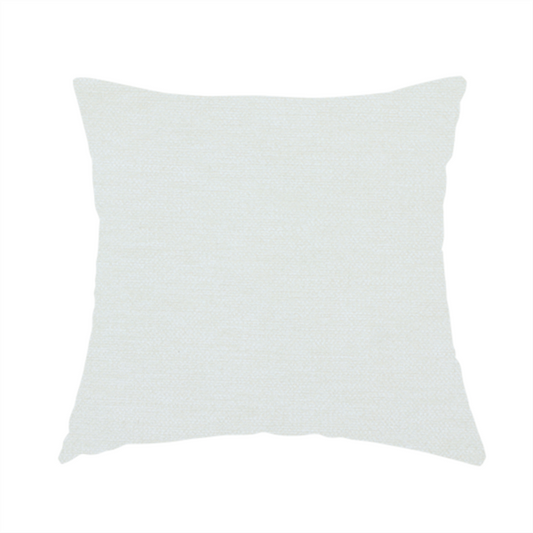 The fabric used to create this handmade cushion is a solid light off-white or cream-coloured woven textile with a fine, subtle textured weave.