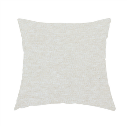 The fabric used to create this handmade cushion is a solid light off-white or cream-coloured woven textile with a fine, subtle textured weave.