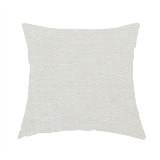 The fabric used to create this handmade cushion is a solid light off-white or cream-coloured woven textile with a fine, subtle textured weave.